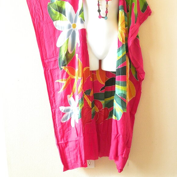 CD560 Floral Batik Women Hand Painted Cover Up Maxi Cruise Cardigan fit upto 5X - Picture 2 of 3